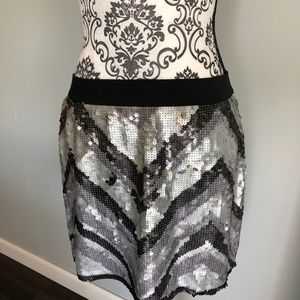 BCBG MaxAzria Black/Grey/Silver Sequin Mini-Skirt